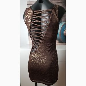 Symphony Gold Metallic Print Strappy Back Dress